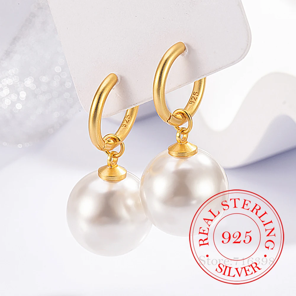 

925 Sterling Silver Jewelry Temperament Gold Pearl Hoop Earrings for Women Wedding Party Jewelry For Girls Friend Gift