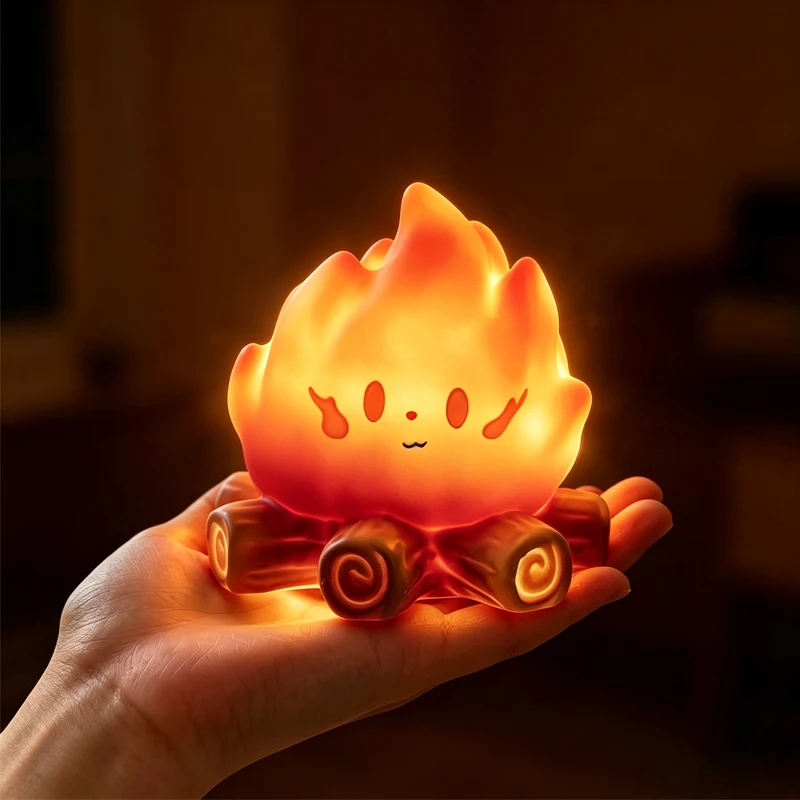 Mini Niedliche Cartoon-Lagerfeuer-Silikonlampe, Kreative LED-Flammensimulation Holzscheit-Lampe, Sanftes Leuchten Schlafzimmer-Ambiente-Deko Spielzeug
