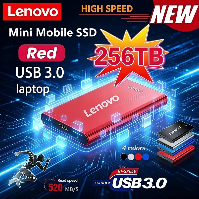 

Портативный SSD-накопитель Lenovo 256 ТБ, высокоскоростной SSD на 2 ТБ, внешний жесткий диск на 8 ТБ, массовое хранилище данных, интерфейс USB 3.0, накопитель для ноутбуков и компьютеров