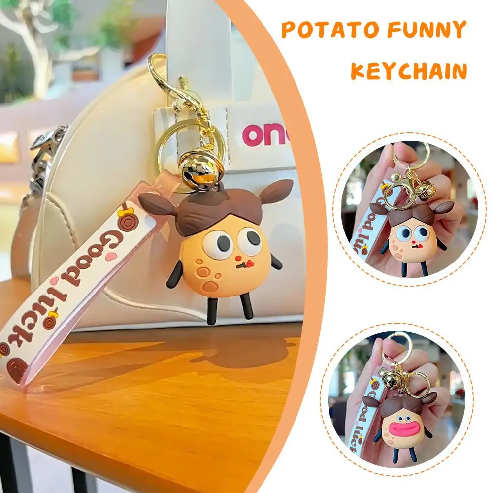 Cartoon Potato Sausage Mouth Keychain Creative Ugly Fried Eyes Cute Big Decompression Keychain Hair Pendant Doll Y5P8