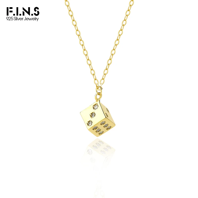 F.I.N.S Lucky Dice Zircon S925 Sterling Silver Necklace Trend Small Square Pendants For Women Fashion Fine Jewelry Accessories