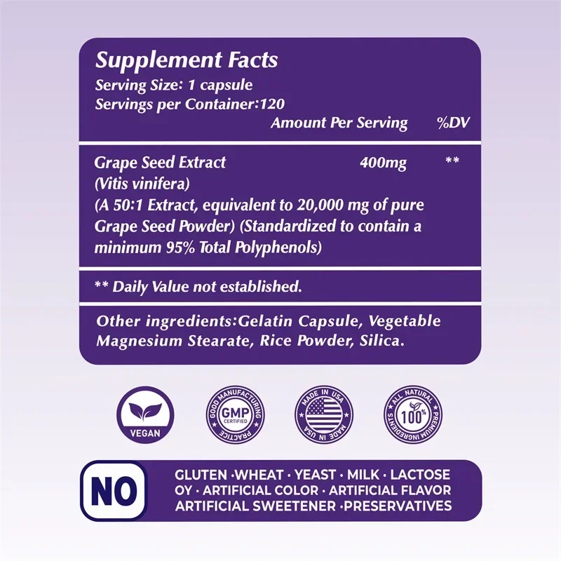 

Grape Seed Extract - Anti-wrinkle, Anti-aging, Wrinkle Reduction, Improves vision, Beauty Care, Increase Collagen, Whitening