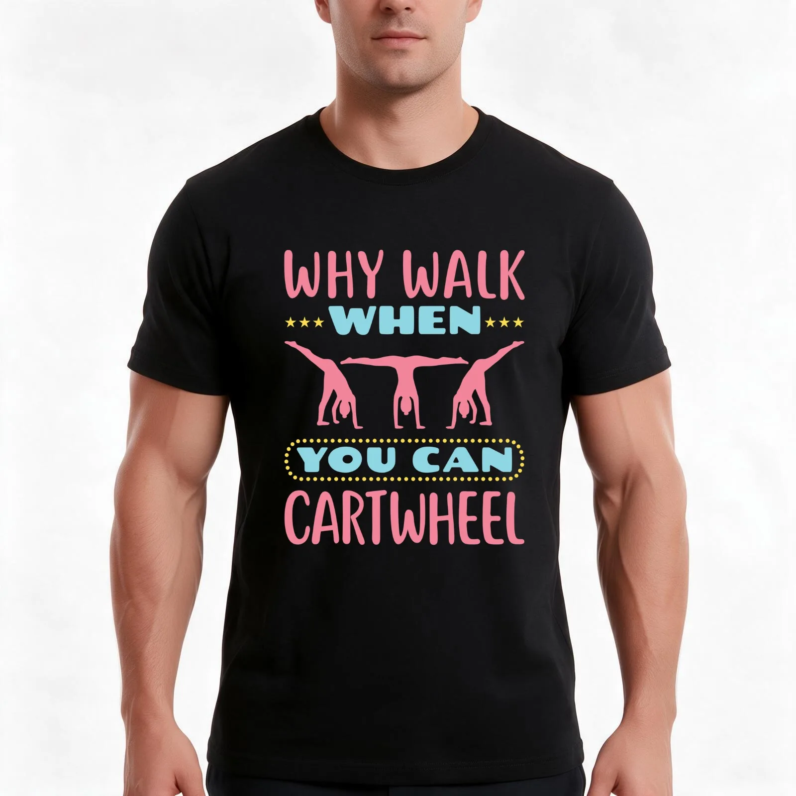Gymnastics Why Walk When You Can Cartwheel T-Shirt, Summer Casual Cotton Tee, Oversized Streetwear Tops, Vintage Graphic Print