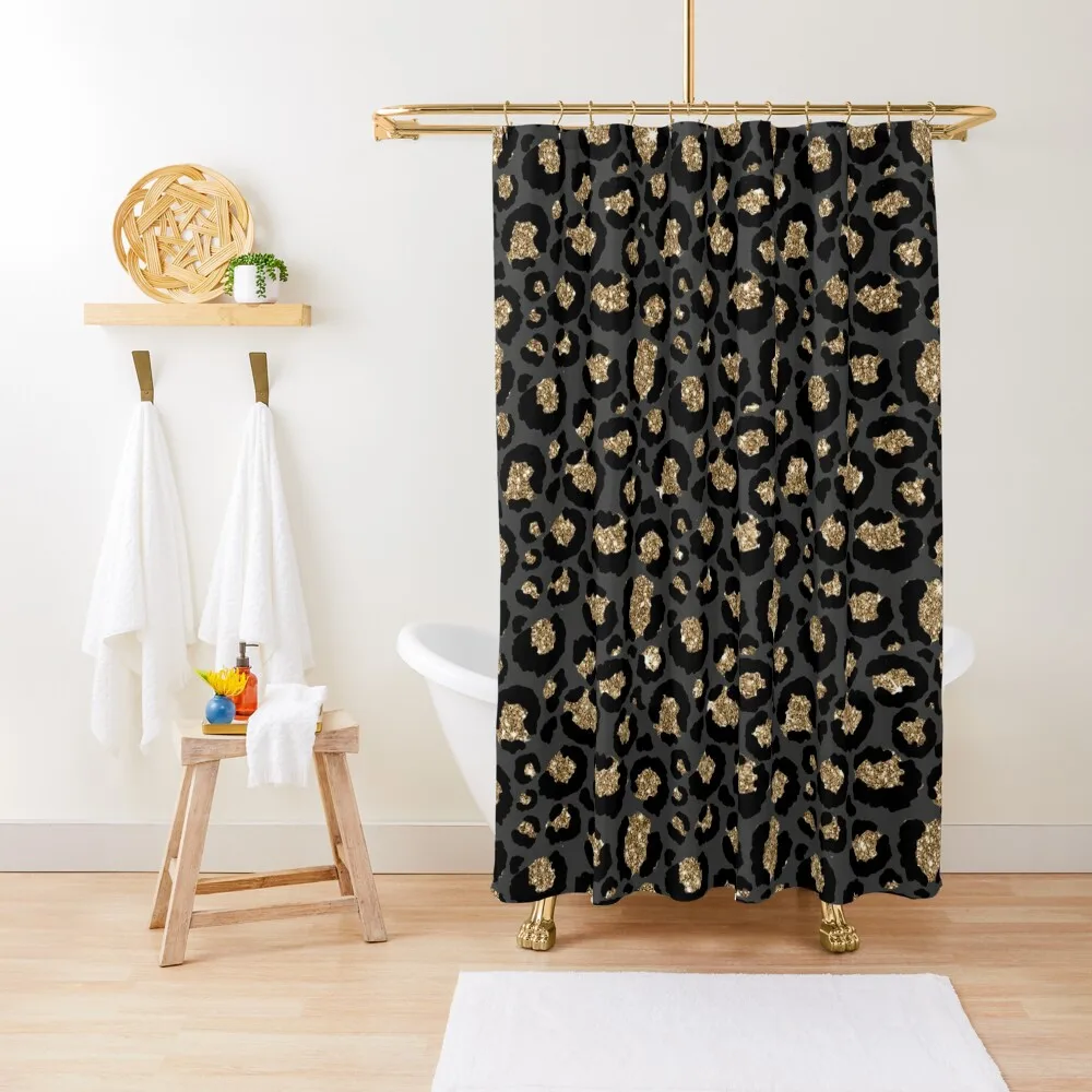 

Black & Gold Glitter Leopard Print Shower Curtain Curtains For Bathrooms With Beautiful Designs Curtain For Bathrooms