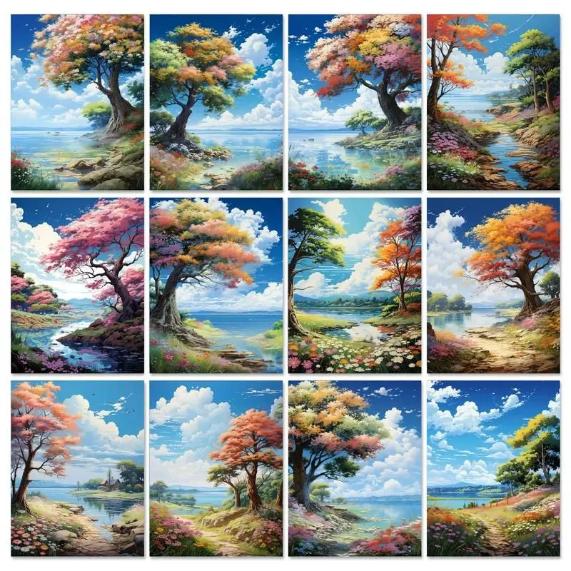 

GATYZTORY Painting By Numbers Tree Landscape Drawing Canvas Oil Painting By Number HandPainted Picture For Adults Home Decor