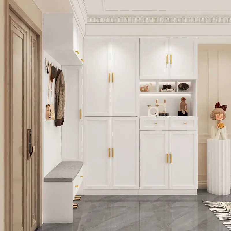 Corner European shoe cabinet, entrance cabinet integrated against the wall, foyer cabinet entering the door, home entrance