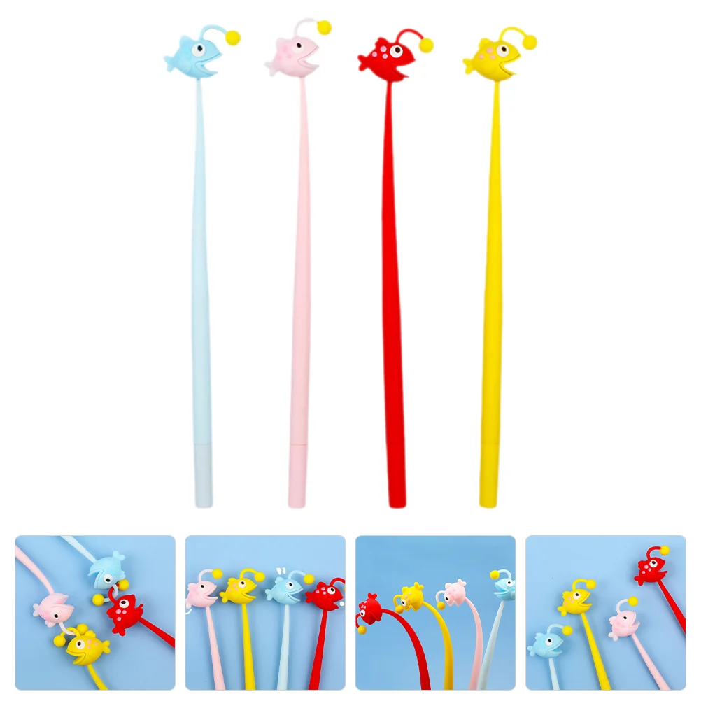 4 قطع من أقلام جل الأسماك الفانوسية الإبداعية القابلة لإعادة الاستخدام على شكل أقلام حبر للطلاب الذين يكتبون الرسوم المتحركة اليومية ملحقات مكتب بلاستيكية شفافة