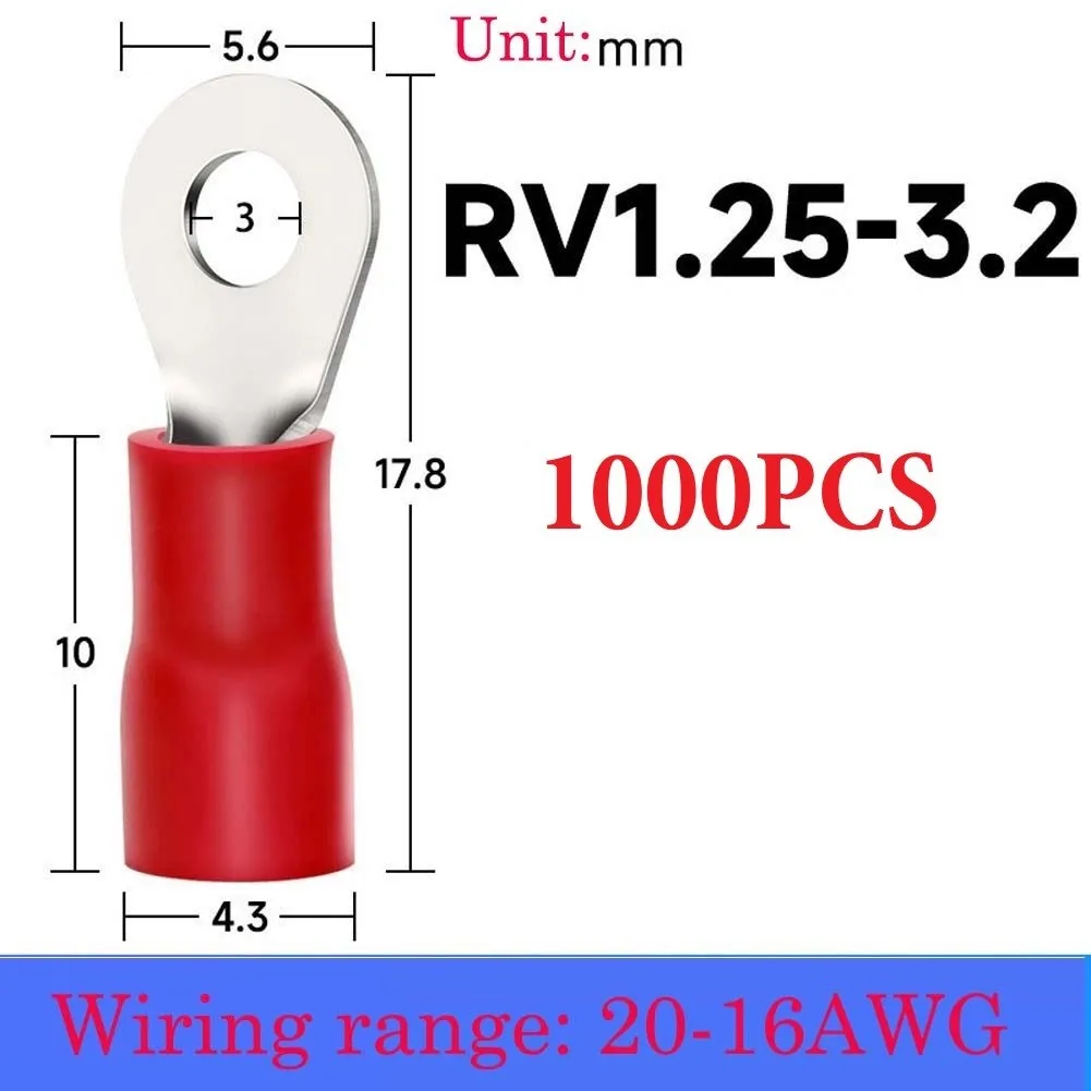 200 Pcs Red Insulated Ring Terminal Electrical Crimp Connector For 20-16 AWG Wire Size #4 #6 #8 #10 Power Tool Accessories