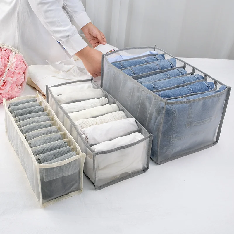 

36*25*20cm Mesh Clothing Storage Bag Jeans Compartment Storage Wardrobe Storage Supplies Clothes Drawer Partition Bag Mesh Box