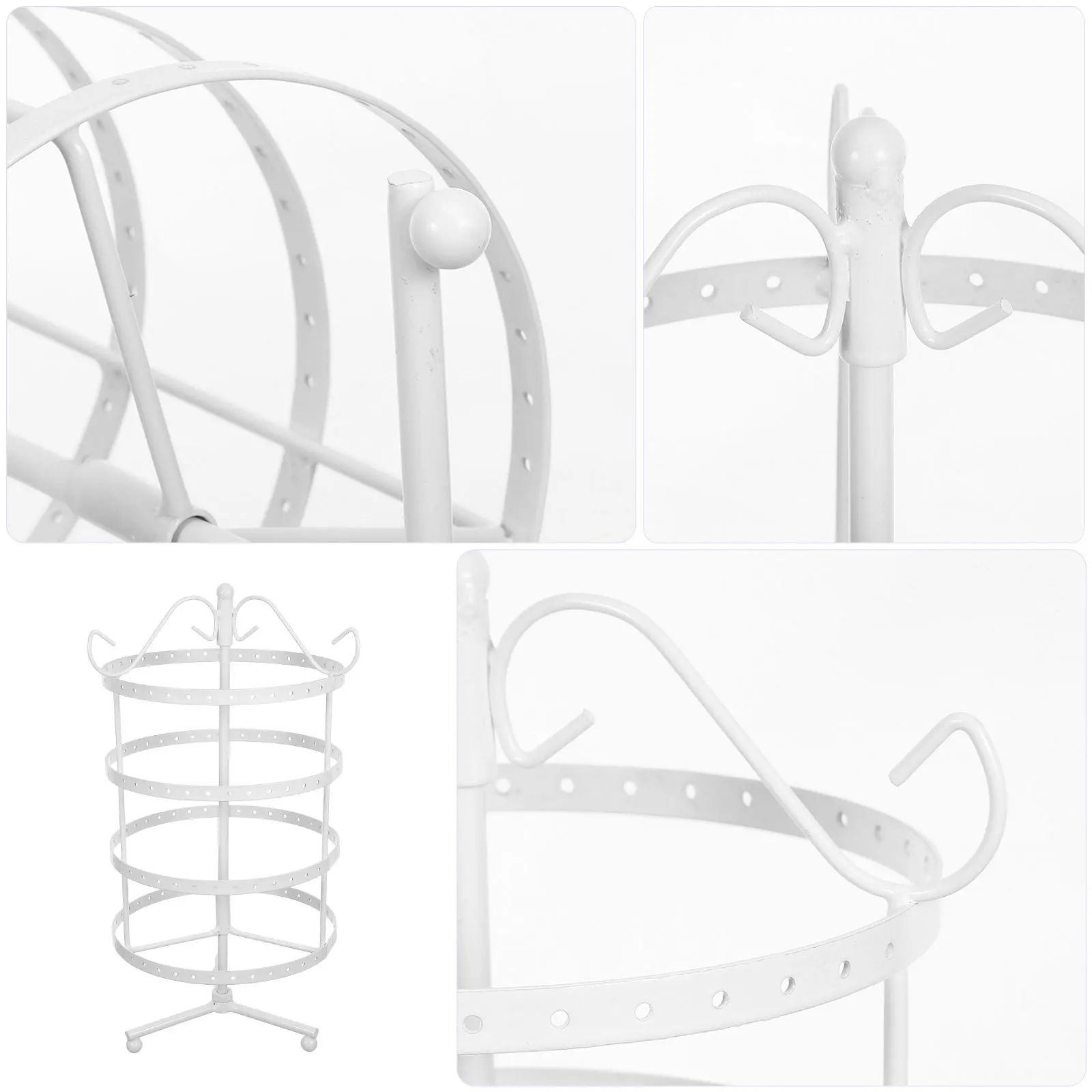 4-Tier Rotating Earrings Display Stand 144 Holes Metal Jewelry Holder Size M White Perfect for Home Store Earring Display Stand