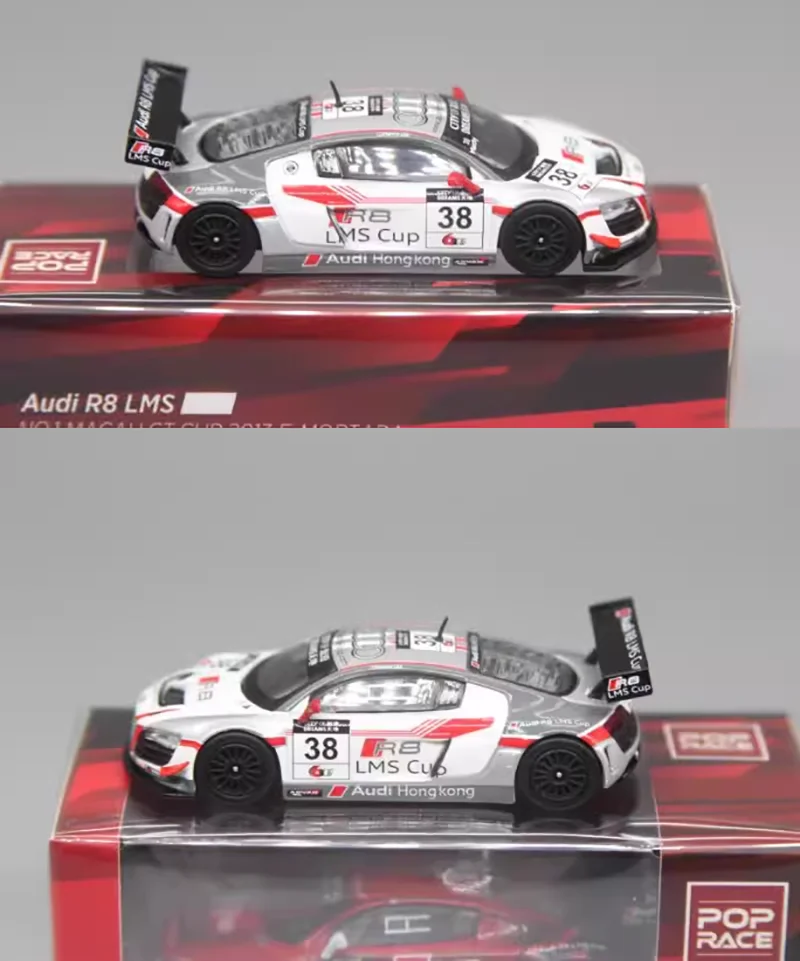 PopRace 1/64 2013 Macau R8 LMS نموذج سباق من خليط معدني للغاية هدية للكبار هواية وألعاب حلي نهائية ثابتة مقتنيات