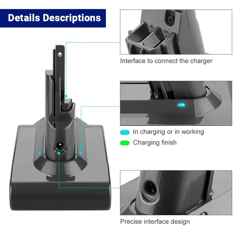 DS V7 แบตเตอรี่ Li-Lon แบบชาร์จไฟได้สําหรับเครื่องดูดฝุ่น Animal Pro,เครื่องชาร์จทดแทน,21.6V, 98000mAhVacuum Cleaner