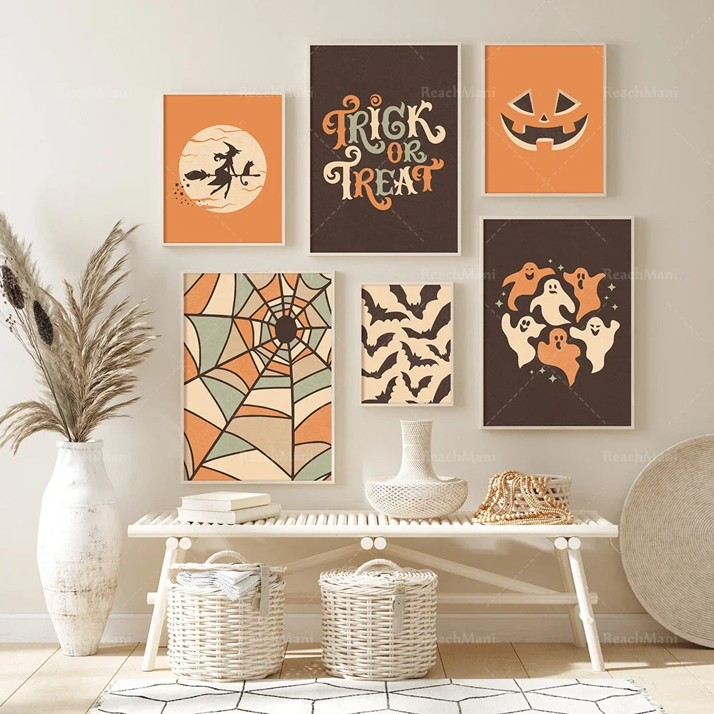 

Halloween printable wall art, trick or treat posters, ghost pumpkins, autumn wall decorations, autumn print decoration gifts