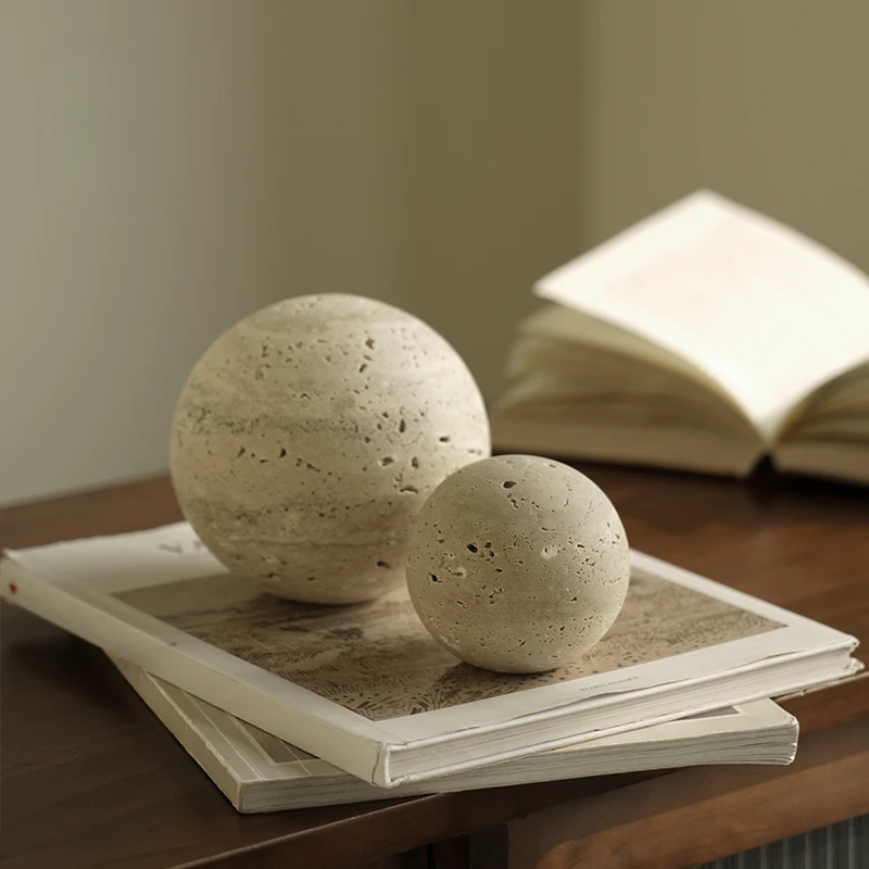 Wabi Sabi style natural marble solid travertine spherical sample room home living room study desk office decoration ornaments