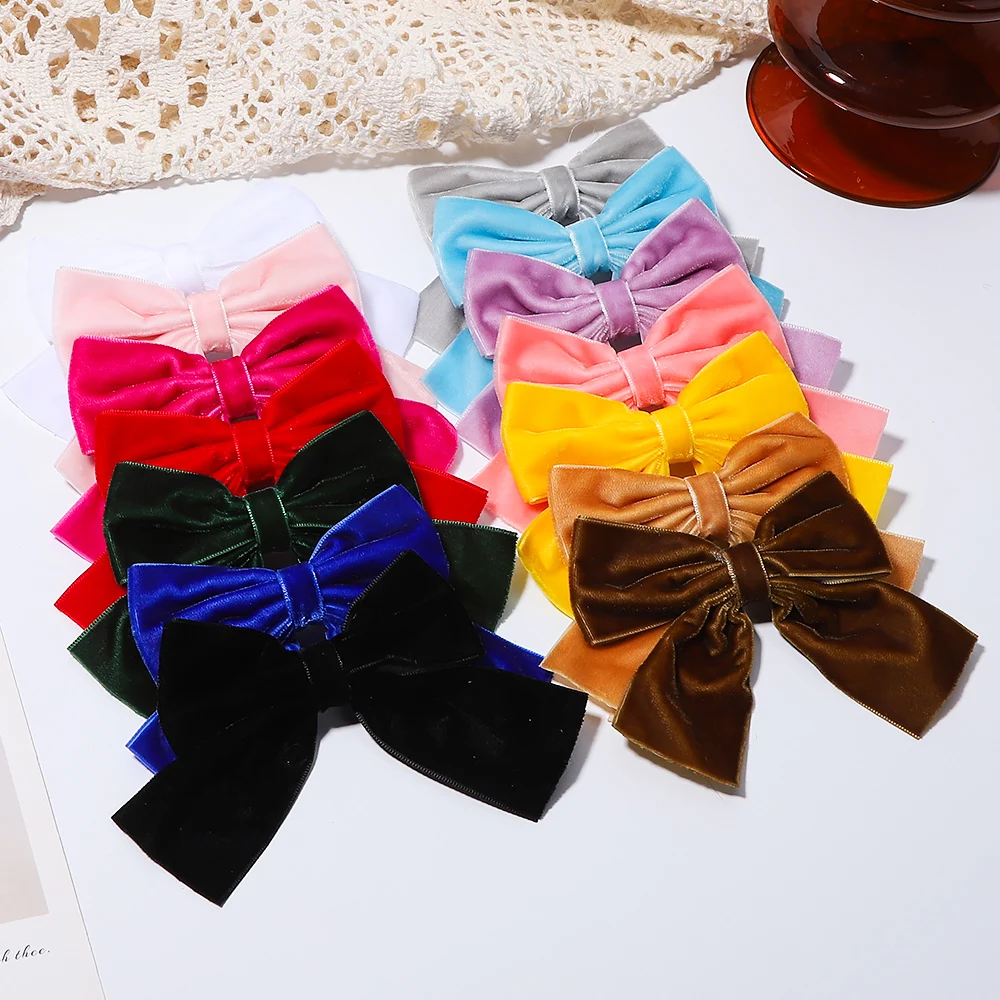 1 Piece Velvet Soft Bowknot Hairpins Girls Cute Handmade Headwear Solid Color Elegant Haircliips Children Hair Accessories Gifts