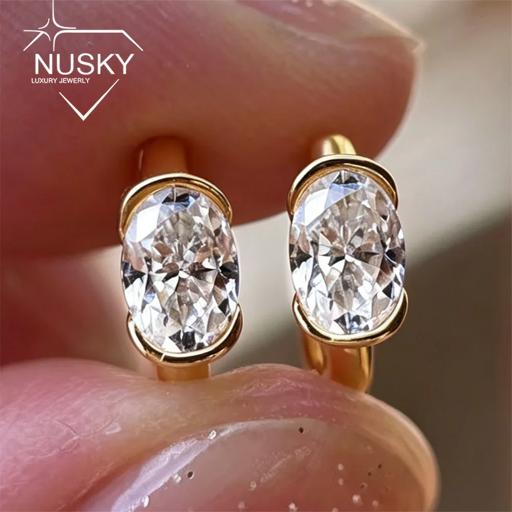 0.5CT 1CT Oval Cut Moissanite Huggie Hoop Earrings for Women Men Bezel Set Solitaire Diamond S925 Silver Wedding Jewelry Gifts