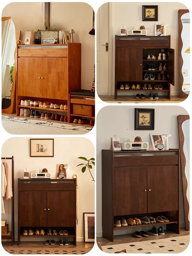 

Nordic solid wood shoe cabinet, large-capacity entrance cabinet at home door, retro small apartment storage locker