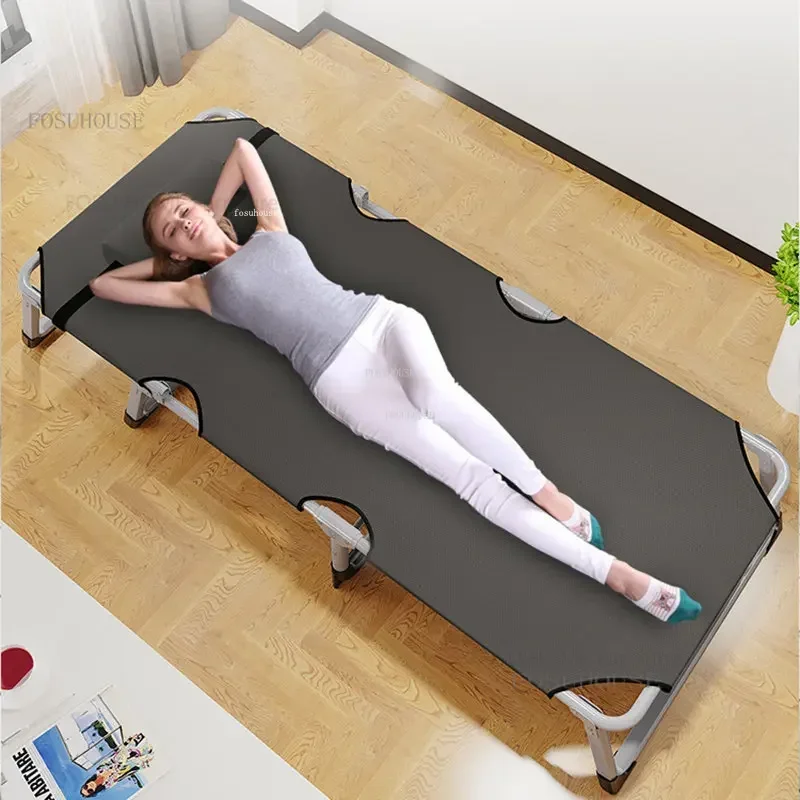 أثاث الشقة أريكة سرير محمولة إطار فولاذي قابل للتعديل سرير شاطئ واحد عجلات تخزين معدنية سرير حديث قابل للطي #2