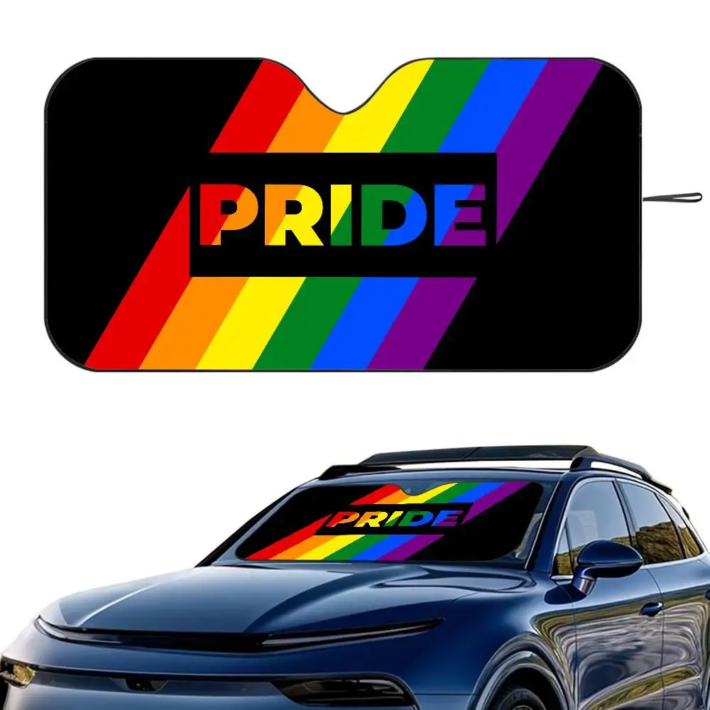 

1PC Rainbow Stripes Car SunShade Windshield Foldable Three-layer Insulation Sunshade By Suction Cup Blocks UV Rays Sun