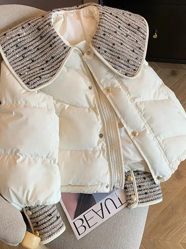 

Женская зимняя куртка-пуховик с воротником-стойкой, рукавами-фонариками, хлопковая, верхняя одежда, лоскутный дизайн, удлиненная, однотонная