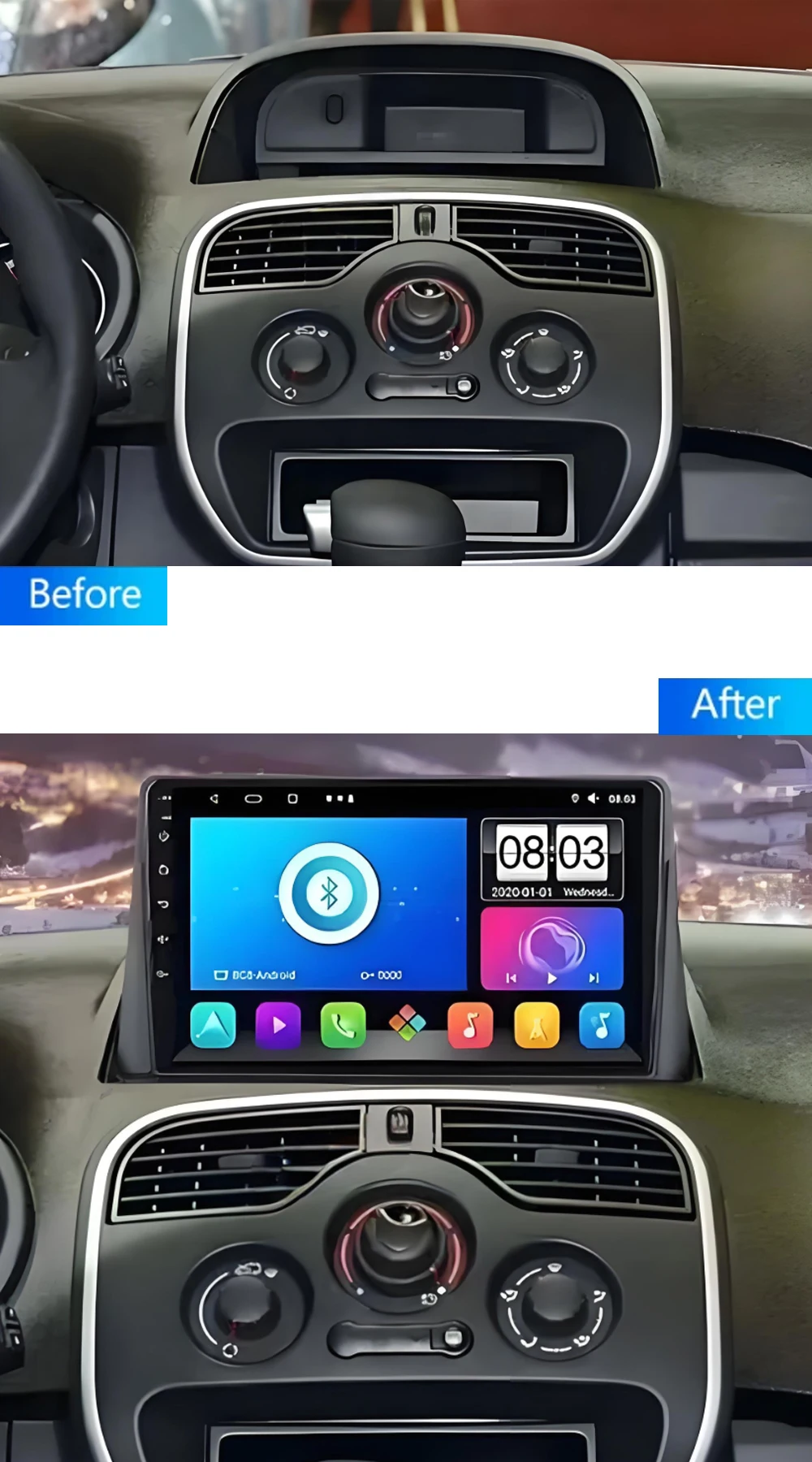 Android 15 Carplay Car Radio For Renault Kangoo 2007 - 2009 Navigation Multimedia GPS Player Stereo WiFi+4G DVD DSP 2 DIN BT
