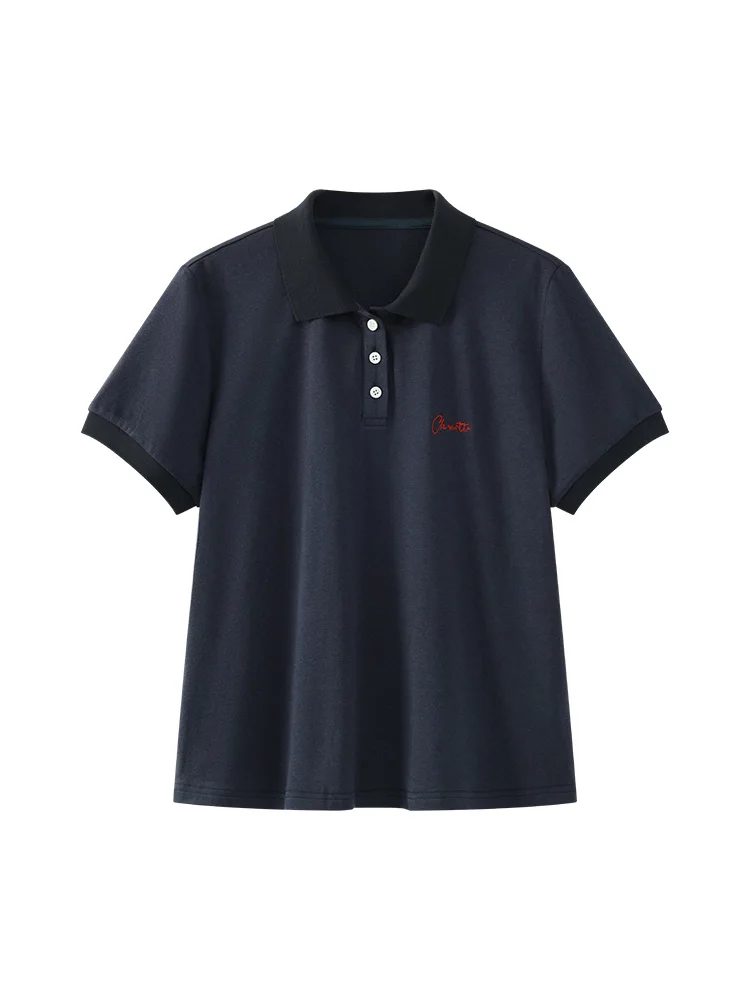 Vintage besticktes Poloshirt für Damen, lässig, lockere Passform, Sommer-T-Shirt, Kontrast-Buchstabe, kurzärmeliges T-Shirt, jugendlicher täglicher Look