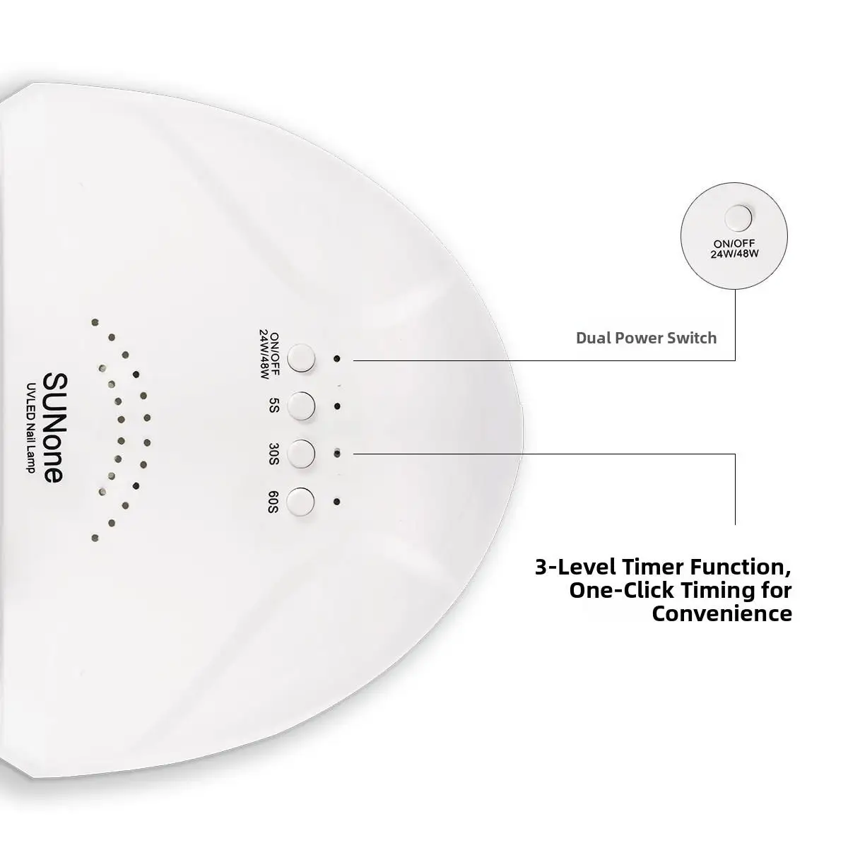 Sunone Sunshine No.1 48W Lâmpada para unhas Máquina de fototerapia LED branco Plug-in Lâmpada de cozimento para cura por indução de arte em unhas