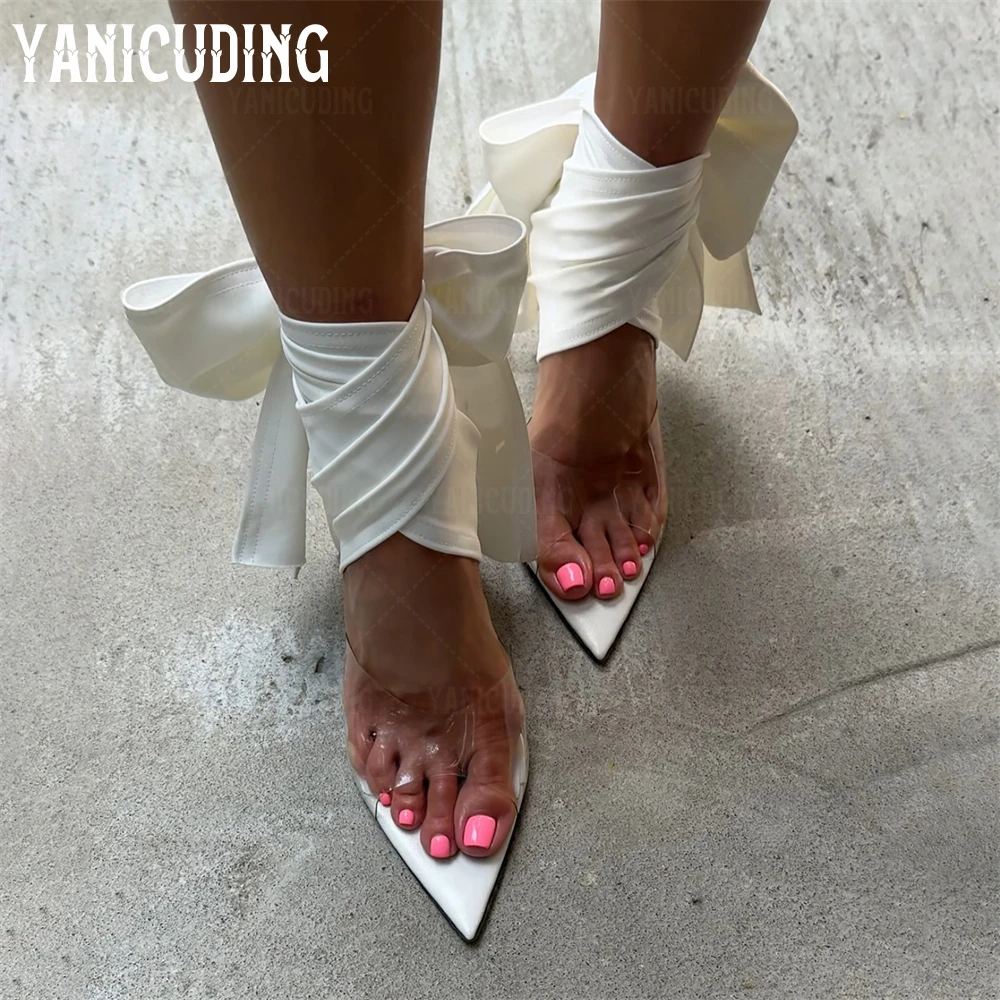 

White Satin Strappy Sandals Pointed Pvc Stilettos Sexy High Heel Sandals for Women Elegant Summer High Heels Customizable Colors
