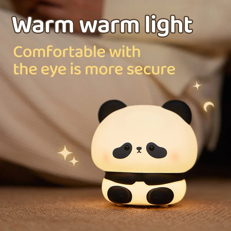 Cute Panda LED Night Light, Silicone Night Light, USB Rechargeable, Touch Night Lamp, Bedroom Timing Lamp Decoration, Children's