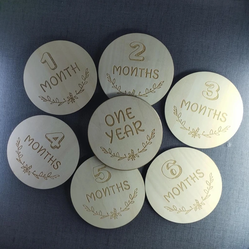 

12 Pcs Newborn Monthly Growth Recording Cards Wooden Birth Commemorative Cards Photography Props Toy