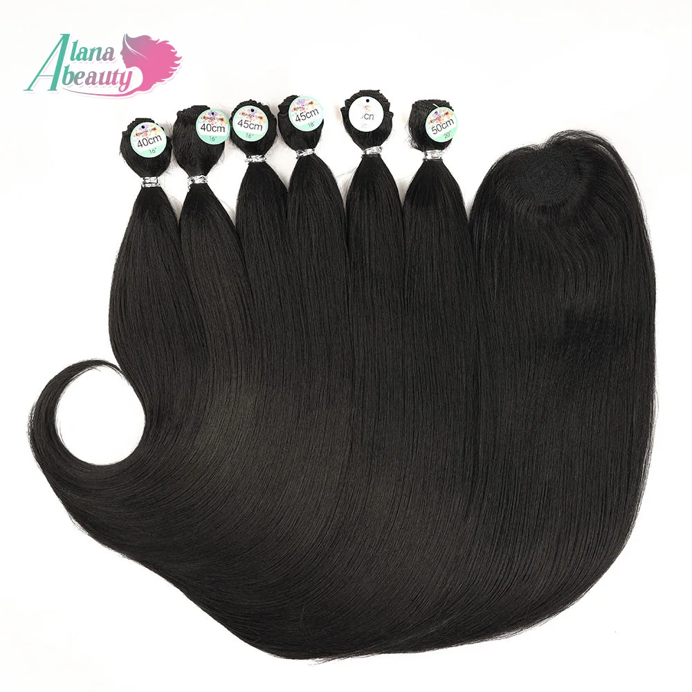 الاصطناعية ياكي مستقيم الشعر 6 قطعة 260 جرام مجموع 16 ''/18''/20'' حزم مع إغلاق رخيصة بالجملة شعر مستعار تمديد #2