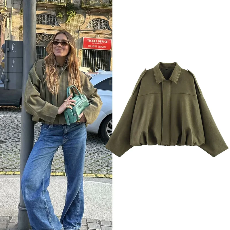 

HipSeam 2025 женская куртка с воротником из искусственной замши и бретелями, свободный крой, стильное пальто-бомбер с карманами на молнии