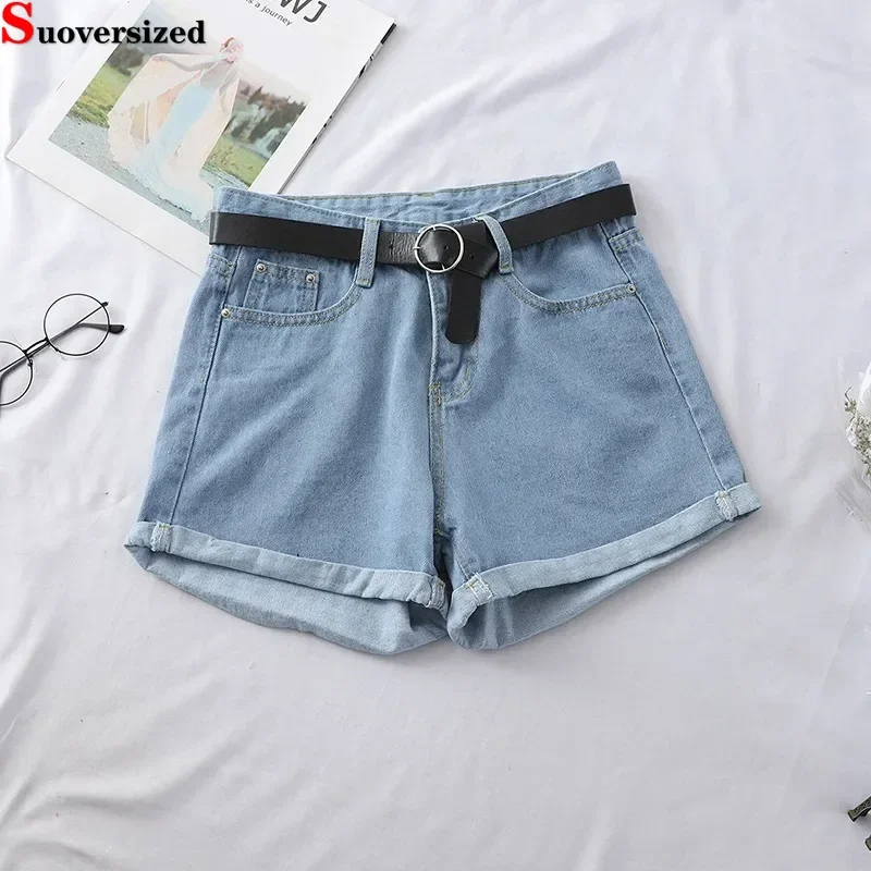 

Korean Baggy High Waist Straight Short Jeans Summer Vintage Shorts Women Denim Shorts Women Streetwear A-lined Pants With Belt