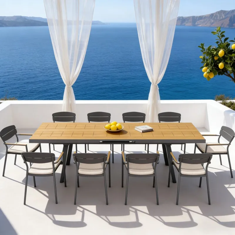 ！@Dwoo Outdoor Extendable Dining Table Set 11 Pieces Aluminum Waterproof Patio Furniture Garden Hotel Outdoor Dining Chairs Set