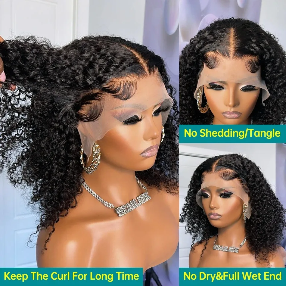 Jerry Curly Short Bob Wig 13x4 Bob Wigs Brazilian Water Deep Wave Human Hair Wigs Natural Black Preplucked For Black Woman Pixie