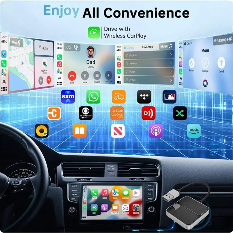 ABSY Carplay Wireless Adapter Car Tv Mate Wired Connection For Built-In Carplay Systems Instant Connectivity Fit