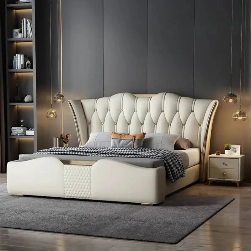 Unique Design Double Bed European Decoration White Pliable Double Bed Storage Luxury Cama Matrimonial Furniture For Home
