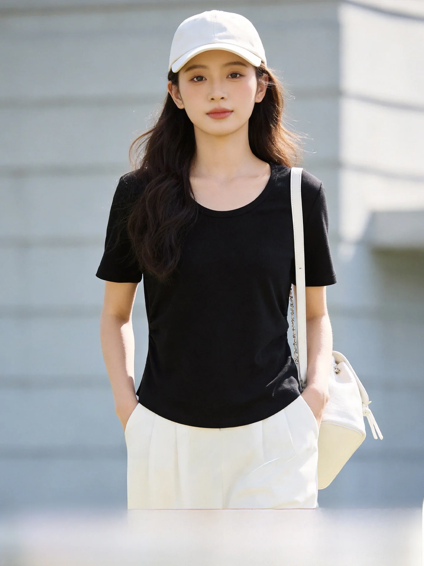 

Футболка женская летняя с коротким рукавом, больших размеров, утягивающая, новый стиль, с юбкой-трапецией из полиэстера с завышенной талией, повседневная