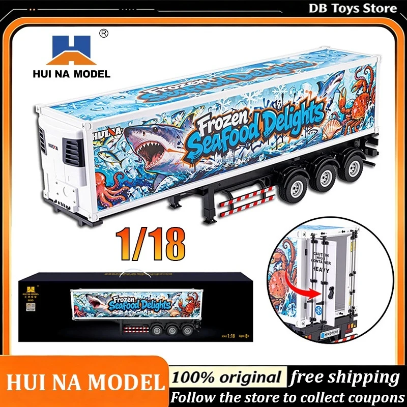 HUI NA MODEL 505D RC Transport Container 1/18 Scale Blue‑White Container Truck Trailer Tractor Head Not Included extra-long body