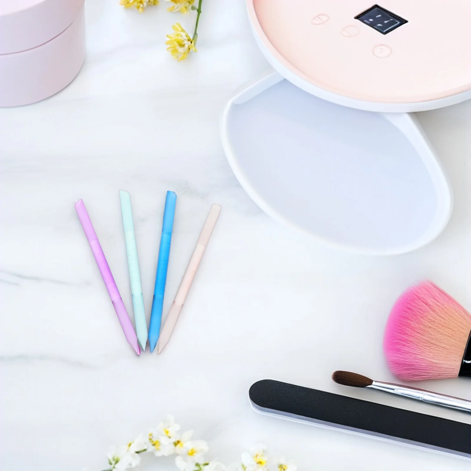 

4Pcs Transparent Glass Nail File Stick Dual End Cuticle Pusher Tool for Home Pedicure and Salon Use Smooth Non Damaging Polish