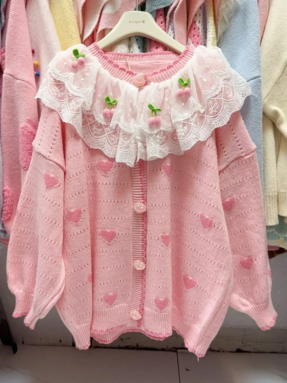 

Осенне-зимний милый вязаный кардиган с воротником Питера Пэна, свитер в студенческом стиле, свободный универсальный кружевной милый вязаный топ