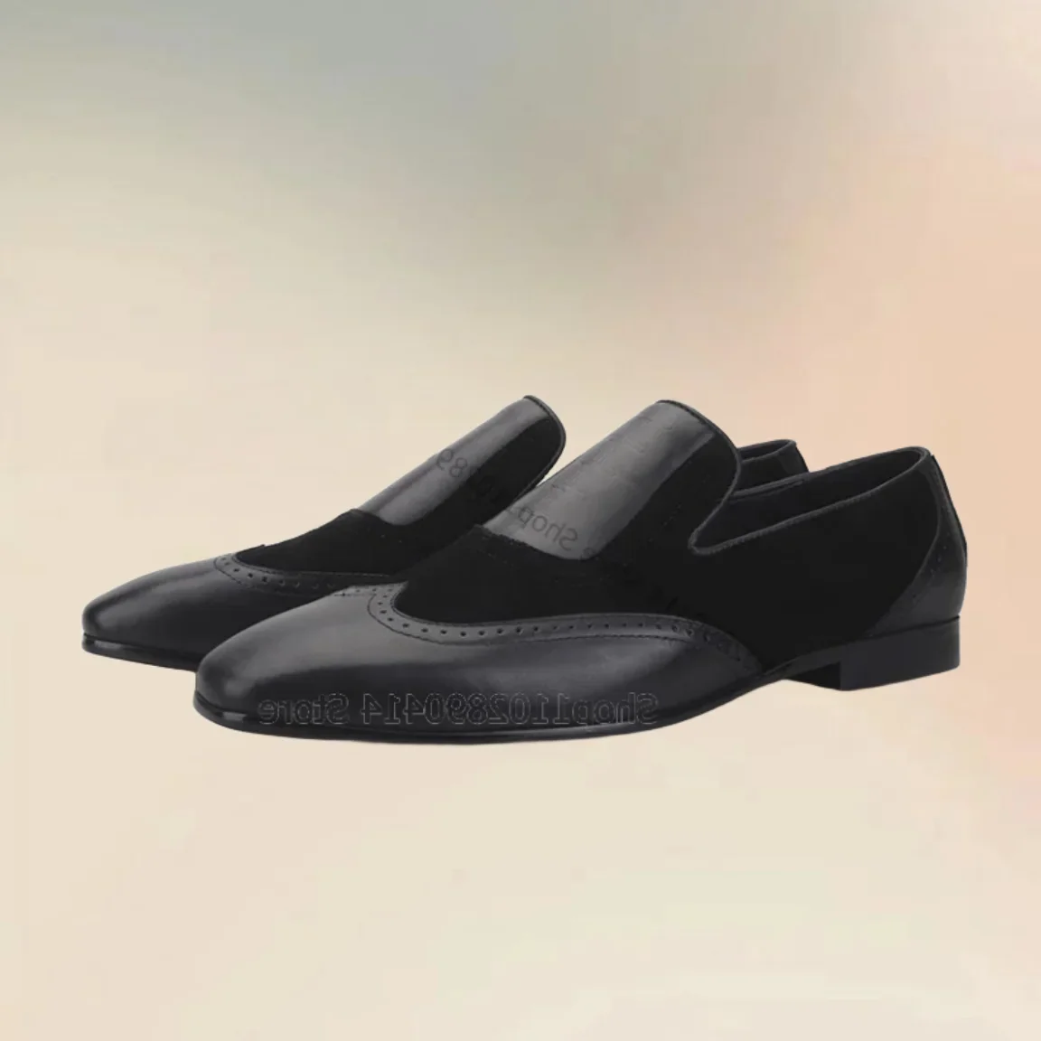 

Black Leather Splicing Flock Breathable Loafers Fashion Slip On Men Casual Shoes Luxury Handmade Party Banquet Men Dress Shoes