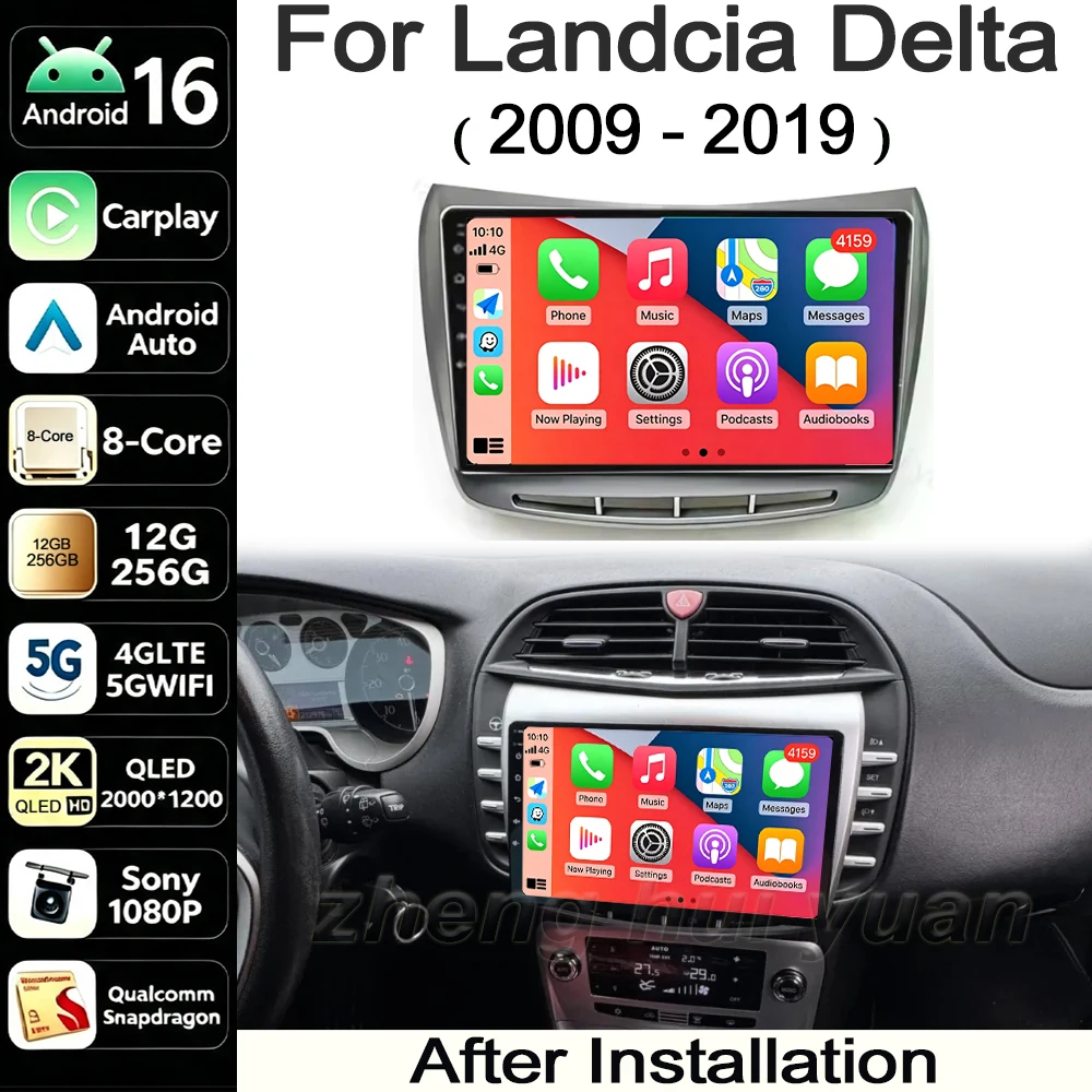 Android 16 For Landcia Delta 2009 - 2019 CarPlay Android Auto Car Radio Stereo GPS Navigation Multimedia Player Wireless WIFI BT