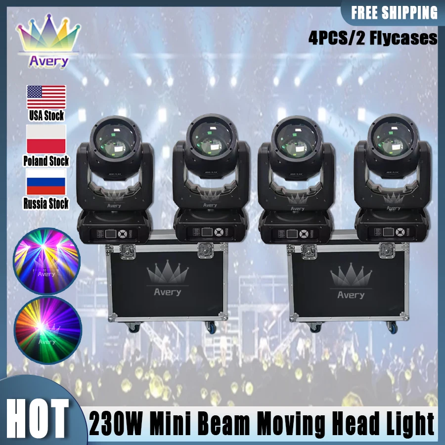 0 Tax 4Pcs New Mini 230w 7R Moving Head Beam With Case DJ Disco Light Party Lights For Disco Parties Wedding DMX Stage Effect