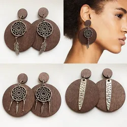 Dream Catcher Vintage Wooden Earrings Personality Exaggerate Bohemian Geometry National Style Earrings for Women Gift Jewelry