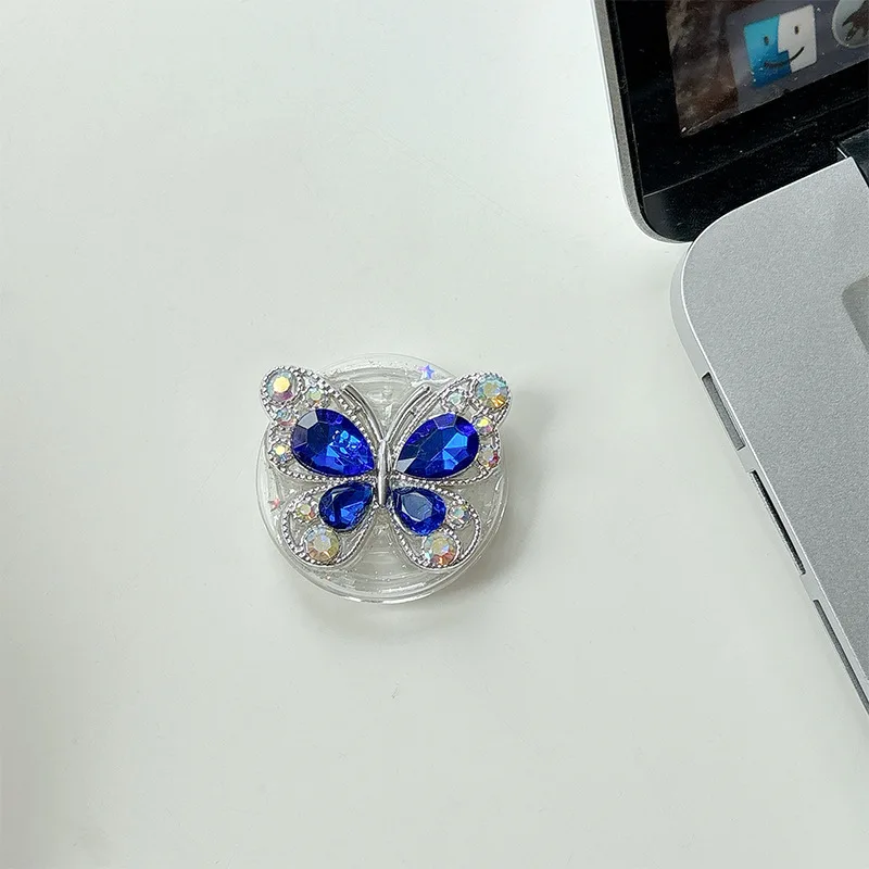 럭셔리 크리스탈 나비 에어백 폰 홀더 그립톡 아이폰 및 삼성용 접이식 손가락 포켓 소켓 스탠드