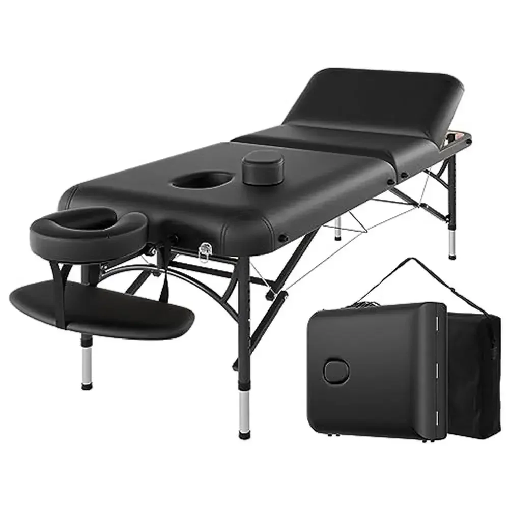 3-Folding Portable Massage Table Professional Facial Salon Spa Tattoo Bed Height Adjustable Lightweight Carry Bag Included