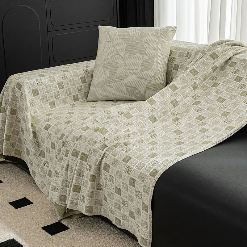 2025 Summer Cooling Plaid Sofa Towel Skin-Friendly Smooth Couch Covers for Home Soft Easy-Care Dust Proof Armchair Protector