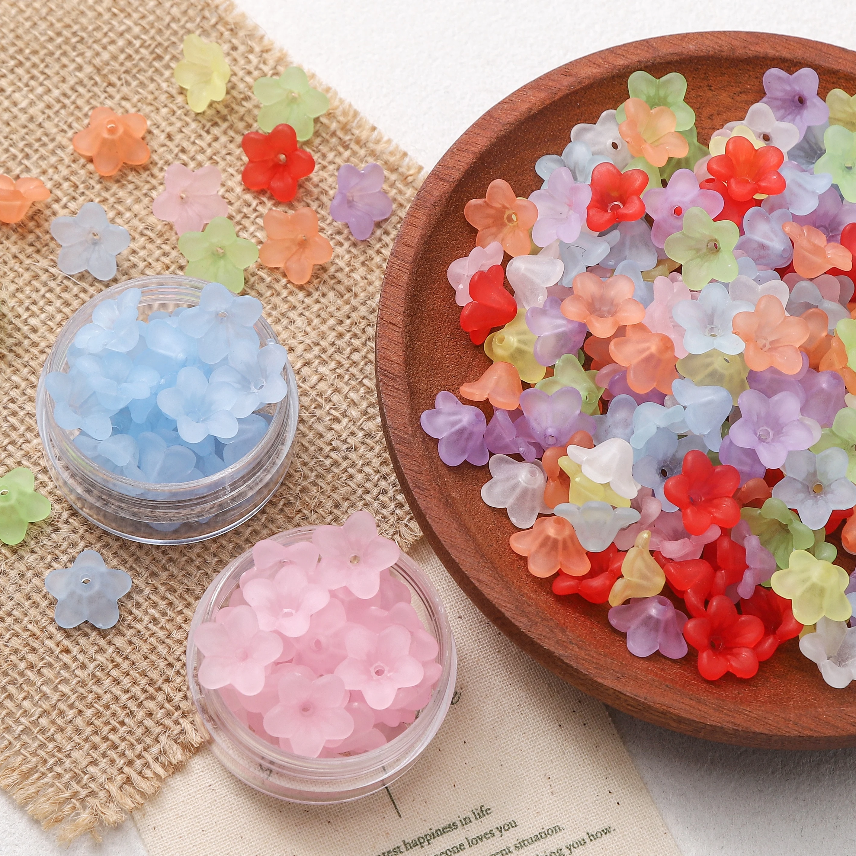About 130Pcs Colorful Matte Acrylic Lily Flower Beads DIY Jewelry Making Parts for Bracelet Necklace Earrings Craft Supplies