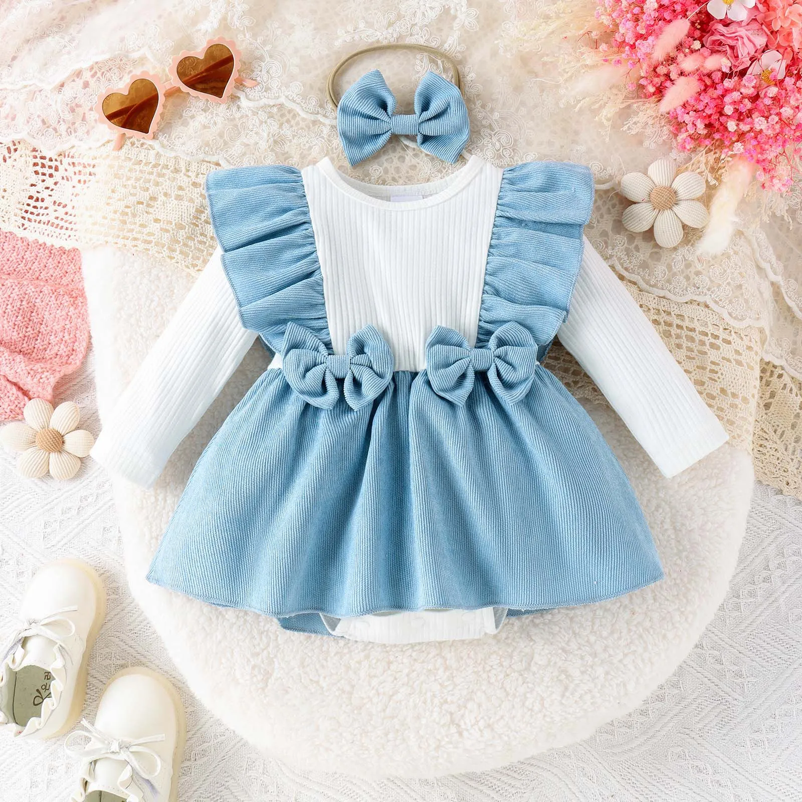 Romer Dress Newborn Baby Girls Clothes New Born Overalls Jumpsuits Long Sleeve Romper with Headband Two Piece Sets 0-18Months